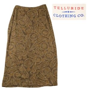 Telluride Clothing Co. Paisley Wrap Midi Skirt Size 8 Golden Brown